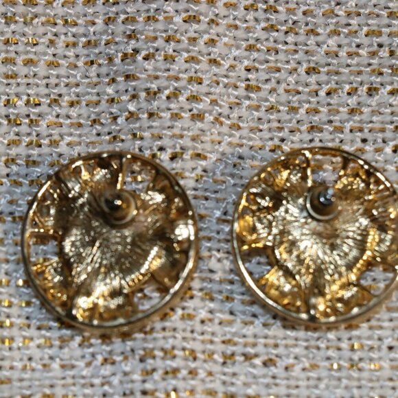 1.25" Diameter Gold Tone Earrings with Faux Pearl Accents - Picture 4 of 5